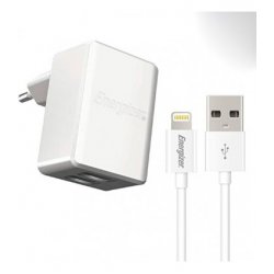 Energizer Wall Charger 3.4A - 2 USB Ports - Lightning Cable 1m White EU PLUG ACA2CEUULI3