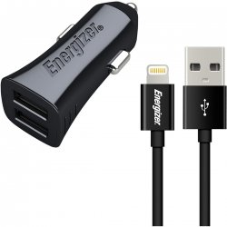 Energizer Car Charger 2 Usb Ports , Usb to Lightning 1m Cable Black