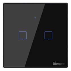 Sonoff TX-T3EU2C Χωνευτός Διακόπτης Τοίχου Wi-Fi για Έλεγχο Φωτισμού με Πλαίσιο και Δύο Πλήκτρα Αφής Φωτιζόμενος Μαύρος (IM19031