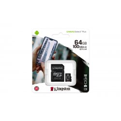 Kingston Micro Secure Digital 64GB microSDXC Canvas Select Plus 80R CL10 UHS-I Card + SD Adapter (SDCS2/64GB) ACI16769