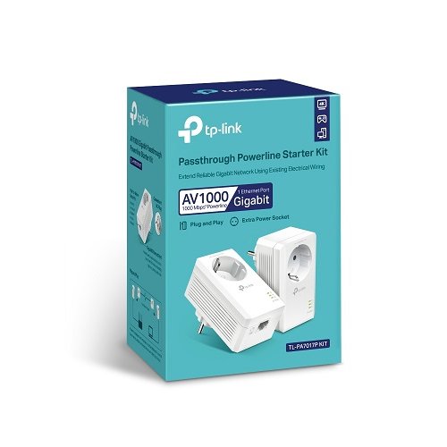 TP-LINK PA7017P AV1000 Powerline Διπλό για Ενσύρματη Σύνδεση με Passthrough Πρίζα και Θύρα Gigabit Ethernet