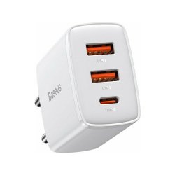 Baseus Φορτιστής Χωρίς Καλώδιο με 2 Θύρες USB-A και Θύρα USB-C 30W Power Delivery Λευκός (Compact 2U+C) (CCXJ-E02) (BASCCXJE02)
