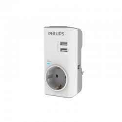Philips CHP4010W/GRS Μονόπριζο ασφαλείας με 2USB, 3680W, 380J