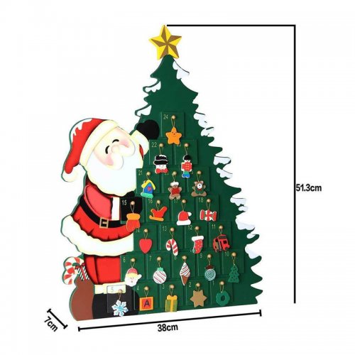 Χριστουγεννιάτικο Ξύλινο Advent Calendar Δέντρο με Άγιο Βασίλη 51 x 38 x 7 cm Bakaji 02831544