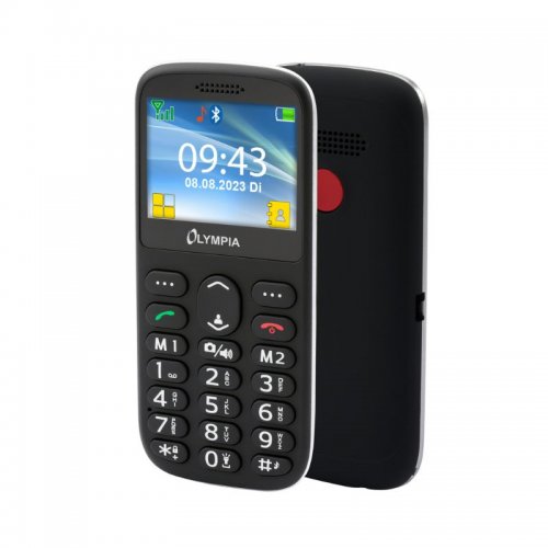 Olympia SUN (2222) Μαύρο κινητό τηλέφωνο Bluetooth με μεγάλα κουμπιά, USB-C, Dual SIM, Camera, FM, microSD, handsfree, φακό, κου