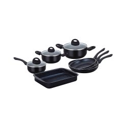 Herzberg Cookware Set of Aluminum with Stone Coating Black 10pcs (9016BLK) (HEZ9016BLK)