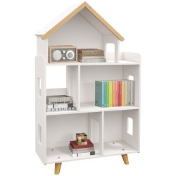 ZONEKIZ Βιβλιοθήκη για παιδιά 3-6 ετών με 3 επίπεδα για βιβλία και παιχνίδια, σε MDF και ξύλο πεύκου, 65x25x108,5 cm, Λευκό