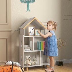 ZONEKIZ Βιβλιοθήκη για παιδιά 3-6 ετών με 3 επίπεδα για βιβλία και παιχνίδια, σε MDF και ξύλο πεύκου, 65x25x108,5 cm, Λευκό