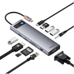 Baseus Starjoy Metal Glam USB-C Docking Station με HDMI 4K PD Ethernet και σύνδεση 2 Οθονών Ασημί