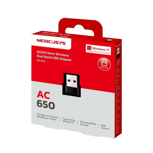 Mercusys Nano MA20N AC650 Ασύρματος USB Αντάπτορας Δικτύου 650Mbps
