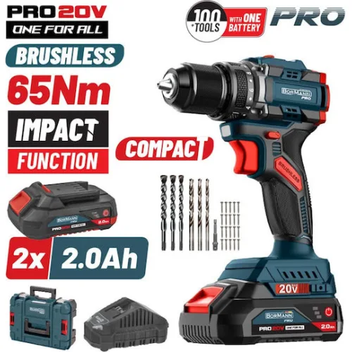 Bormann BBP5401X22CA Κρουστικό Δραπανοκατσάβιδο Μπαταρίας Brushless 20V 2x2Ah