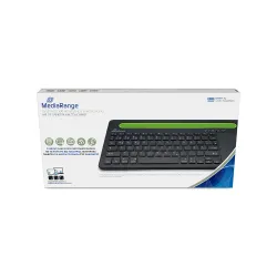 MediaRange Rechargeable Wireless Multi Device Bluetooth Keyboard with 78 keys, touchpad & Tablet slot (Black) (MROS131-GR)