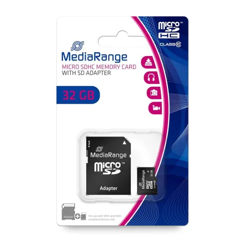 MediaRange Micro SDHC Class 10 With SD Adaptor 32 GB (High Capacity) (MR959) ACI10389