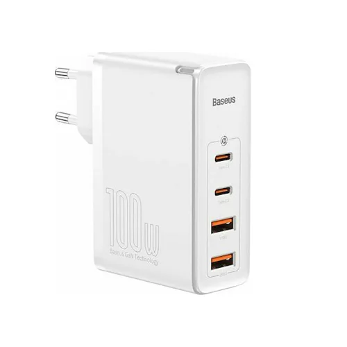 Baseus Travel Charger GaN2 Pro 2xType-C/2xUSB 100W + Cable Type-C 100W White