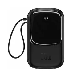 Baseus Qpow Lightning Digital Display Power Bank 20000mAh 20W με Θύρα USB-A και Θύρα USB-C Μαύρο (PPQD060201) (BASPPQD060201)