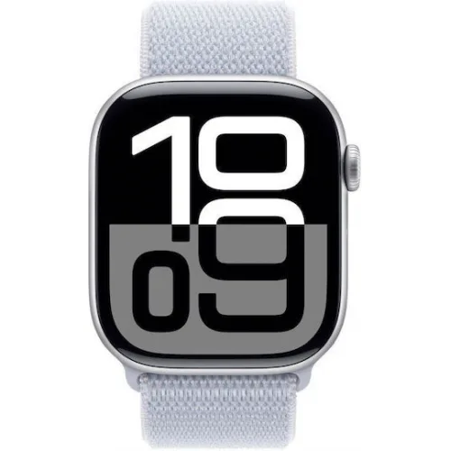 Apple Watch Series 10 Aluminium 46mm Αδιάβροχο με Παλμογράφο (Silver με Blue Cloud Sport Loop)