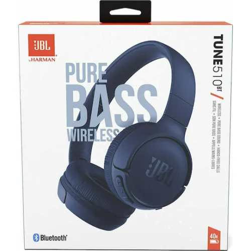 JBL Tune 510BT Ασύρματα / Ενσύρματα On Ear Ακουστικά με 40 ώρες Λειτουργίας και Quick Charge Μπλε