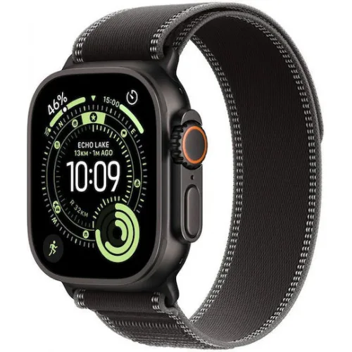 Apple Watch Ultra 3 Titanium 49mm Αδιάβροχο με eSIM και Παλμογράφο (Black Titanium Case with Black/Charcoal Trail Loop - M/L)