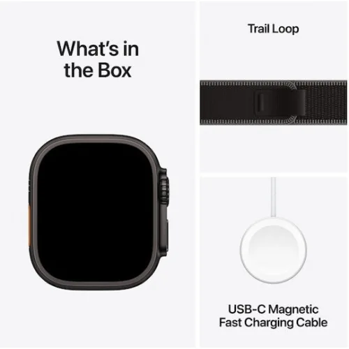 Apple Watch Ultra 3 Titanium 49mm Αδιάβροχο με eSIM και Παλμογράφο (Black Titanium Case with Black/Charcoal Trail Loop - M/L)
