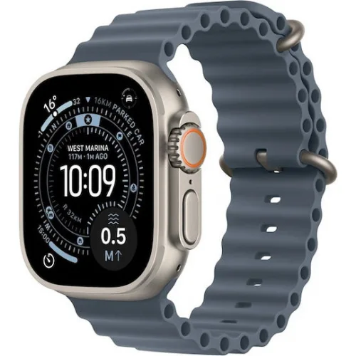 Apple Watch Ultra 3 Titanium 49mm Αδιάβροχο με eSIM και Παλμογράφο (Natural Titanium Case with Anchor Blue Ocean Band)