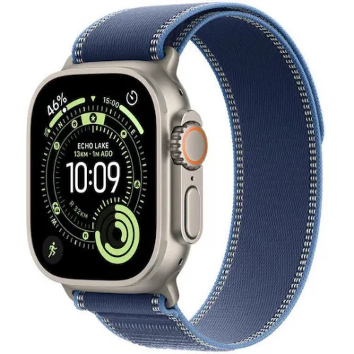 Apple Watch Ultra 3 Titanium 49mm Αδιάβροχο με eSIM και Παλμογράφο (Natural Titanium Case with Blue/Bright Blue Trail Loop - M/L)