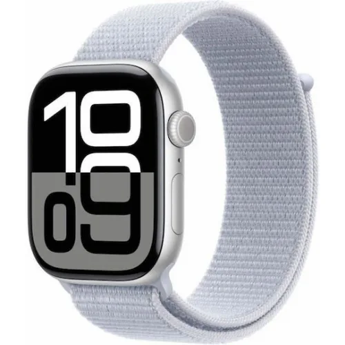 Apple Watch Series 10 Aluminium 46mm Αδιάβροχο με Παλμογράφο (Silver με Blue Cloud Sport Loop)