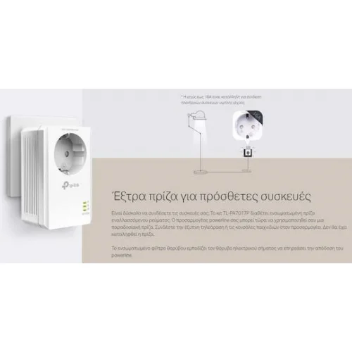 TP-LINK TL-PA7017P KIT v4 Powerline Διπλό για Ενσύρματη Σύνδεση με Passthrough Πρίζα και Θύρα Gigabit Ethernet