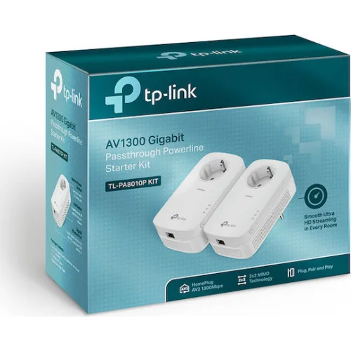 TP-LINK TL-PA8010P KIT v4 Powerline Διπλό για Ενσύρματη Σύνδεση με Passthrough Πρίζα και Θύρα Gigabit Ethernet