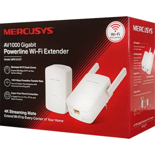 Mercusys MP510 KIT v1 Powerline Διπλό για Ασύρματη Σύνδεση Wi‑Fi 4 και 2 Θύρες Gigabit Ethernet