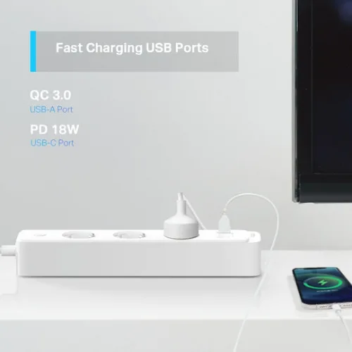 TP-LINK Tapo P300 Smart Πολύπριζο 3 Θέσεων με 2 USB-A, 1 USB-C, Διακόπτη και Καλώδιο 1.5m