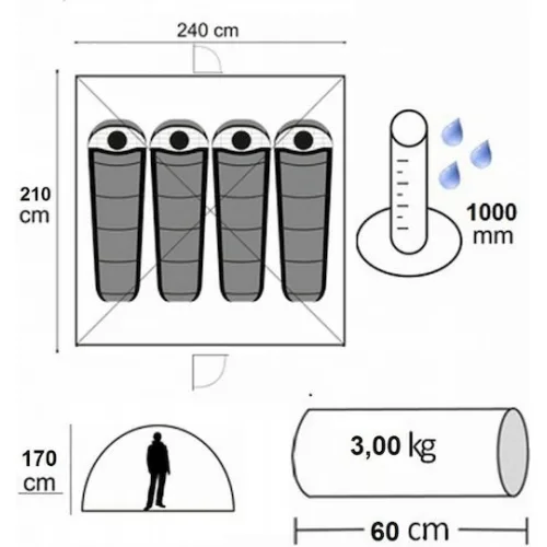 Campus Jakarta Καλοκαιρινή Σκηνή Camping Igloo Πράσινη για 4 Άτομα 240x210x170εκ.