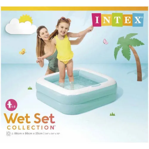 Intex Παιδική Τετράγωνη Πισίνα Φουσκωτή 86x86x25εκ. PNK Σιέλ Intex Παιδική Τετράγωνη Πισίνα Φουσκωτή 86x86x25εκ. PNK Σιέλ