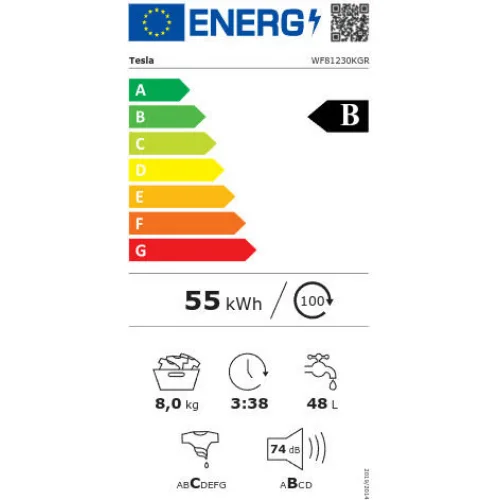 Tesla Πλυντήριο Ρούχων 8kg 1200 Στροφών Inverter Motor WF81230KGR