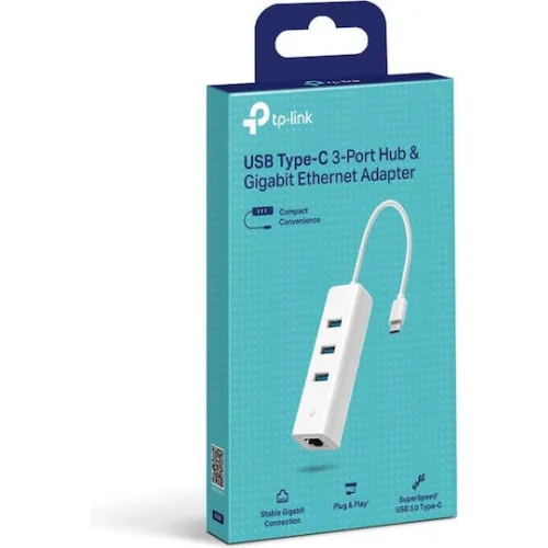 TP-LINK USB 2.0 Hub 3 Θυρών με σύνδεση USB-A / Ethernet
