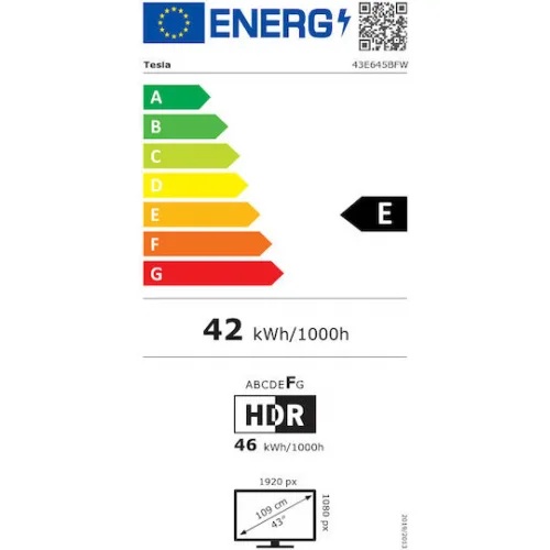 Tesla Smart Τηλεόραση 43" Full HD LED Series 6 HDR (2025) 43E645BFW