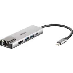 D-Link USB-C Docking Station με HDMI 4K PD Ethernet Ασημί (DUB-M520)
