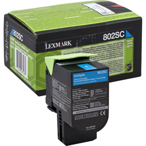 Lexmark 802SC Γνήσιο Toner Laser Εκτυπωτή Κυανό High Yield 2000 Σελίδων (80C2SC0)