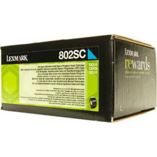 Lexmark 802SC Γνήσιο Toner Laser Εκτυπωτή Κυανό High Yield 2000 Σελίδων (80C2SC0)
