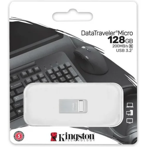 Kingston DataTraveler Micro Gen2 128GB USB 3.2 Stick Ασημί