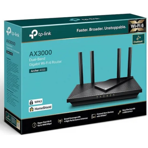 TP-LINK Archer AX55 v1 Ασύρματο Router Wi‑Fi 6 με 4 Θύρες Gigabit Ethernet TP-LINK Archer AX55 v1 Ασύρματο Router Wi‑Fi 6 με 4 Θύρες Gigabit Ethernet