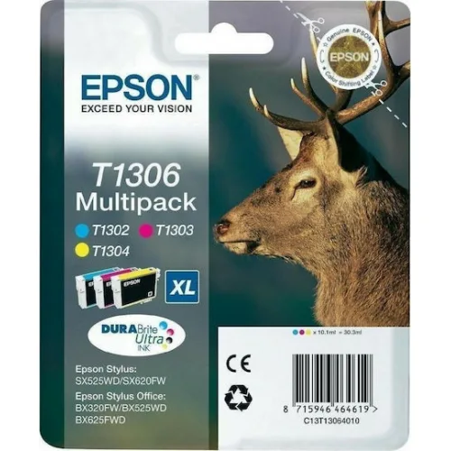Epson T1306 Γνήσιο Πακέτο 3 Μελανιών Εκτυπωτή InkJet Κίτρινο / Κυανό / Ματζέντα (C13T13064010 C13T13064012)