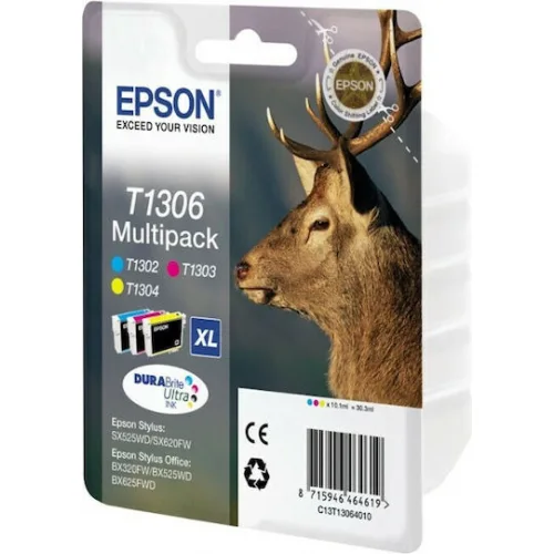 Epson T1306 Γνήσιο Πακέτο 3 Μελανιών Εκτυπωτή InkJet Κίτρινο / Κυανό / Ματζέντα (C13T13064010 C13T13064012)