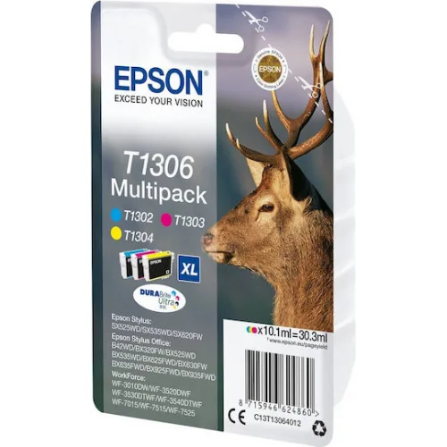 Epson T1306 Γνήσιο Πακέτο 3 Μελανιών Εκτυπωτή InkJet Κίτρινο / Κυανό / Ματζέντα (C13T13064010 C13T13064012)