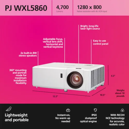 Ricoh WXL5860 3D Projector DLP HD Laser με Ενσωματωμένα Ηχεία Ricoh WXL5860 3D Projector DLP HD Laser με Ενσωματωμένα Ηχεία