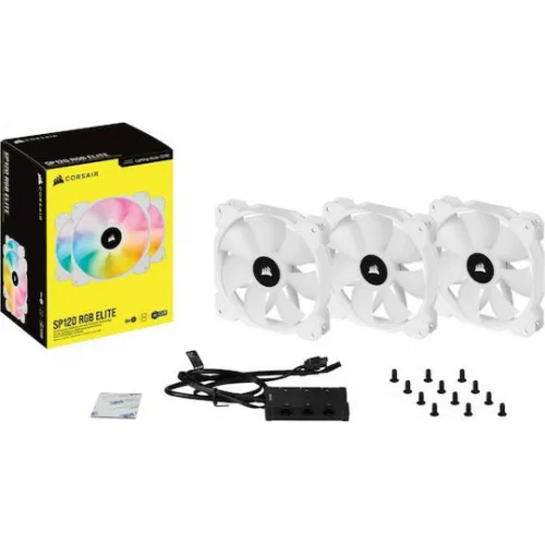 Corsair iCUE SP120 RGB Elite Performance Case Fan με Σύνδεση 4-Pin PWM 3τμχ Λευκό