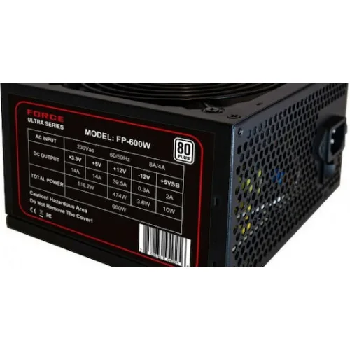 Supercase Ultra Force FP 600W Μαύρο Τροφοδοτικό Υπολογιστή Full Wired 80 Plus Standard