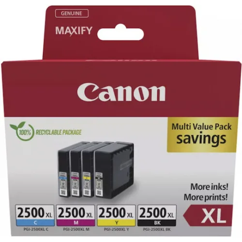 Canon PGI-2500XL Γνήσιο Πακέτο 4 Μελανιών Εκτυπωτή InkJet Κίτρινο / Κυανό / Ματζέντα / Μαύρο (9254B010)