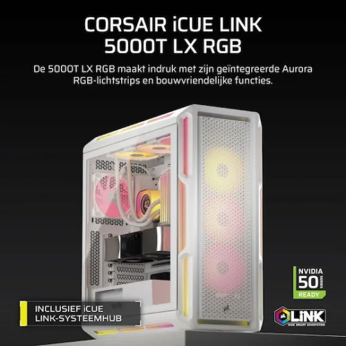 Corsair ICUE LINK 5000T LX RGB Gaming Midi Tower Κουτί Υπολογιστή με Πλαϊνό Παράθυρο Λευκό