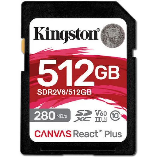 Kingston Canvas React Plus V60 SDXC 512GB Class 10 U3 V60 UHS-II
