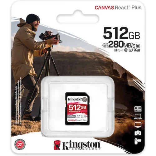 Kingston Canvas React Plus V60 SDXC 512GB Class 10 U3 V60 UHS-II